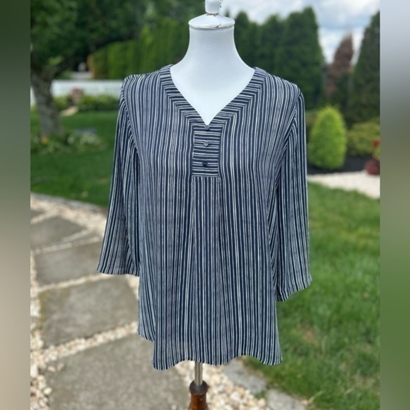 Van Heusen blue and white tunic style blouse top - Picture 2 of 10